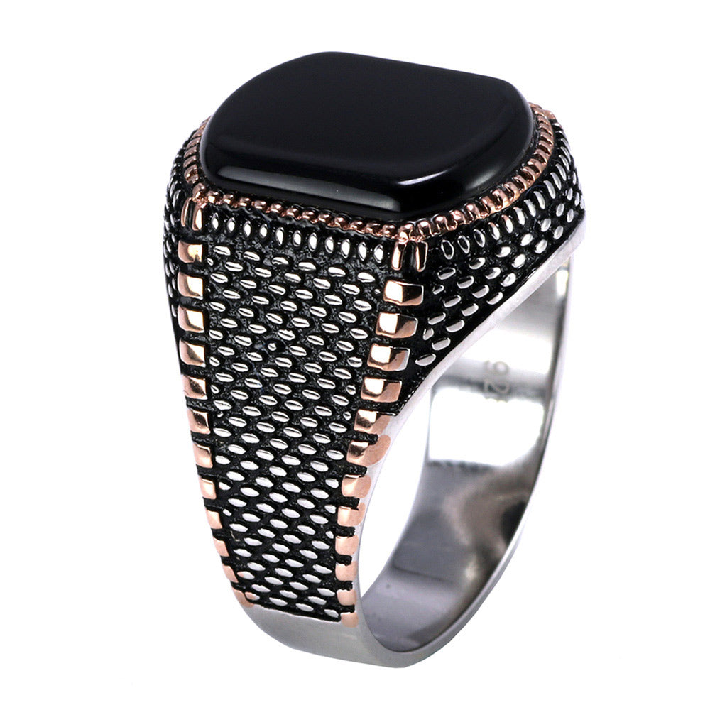 Anillo de Plata de Ley 925 Vintage con diseño de ónix negro