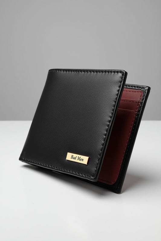 Calfskin Leather Wallet – Black Burgundy Edition | Bad Men Style